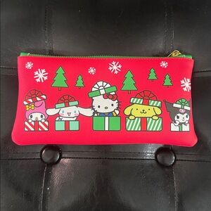 Hello Kitty & Friends Christmas Red Faux Leather School Pencil Pouch 8.75 x 4.25